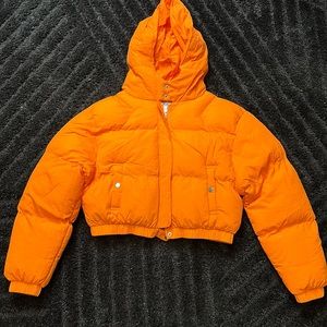 Fashion Nova Short Puffer Jacket in Orange